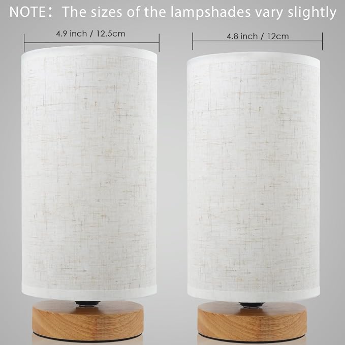 Minimalist Bedside Table Lamps for Bedrooms Set of 2, 3 Color Temperature Bedside Lamps with Round Fabric Linen Shade,Small Desk Lamp Night Nightstand Lamp Set for Living Room, Reading ,Office