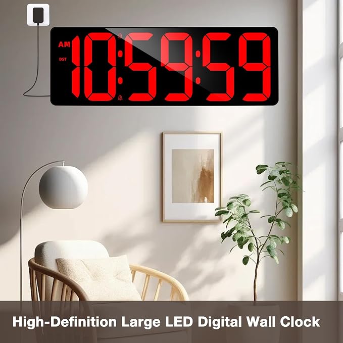 Large Digital Timer Wall Clock with Remote Control, 17.2" Count Down Up Digital Timer LED Display Auto DST Big Digital Clock for Bedroom Kitchen Living Room Office Gym Home Decor