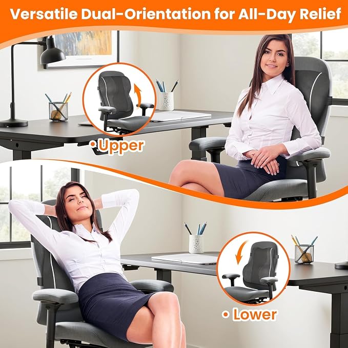 CloudBliss Lumbar Support Pillow, Memory Foam for Office, Standard, Gray | Ergonomic High-Density Memory Foam, Adjustable Straps, Washable Mesh Cover, Lower Back Support for Office, Gaming & Car Seat