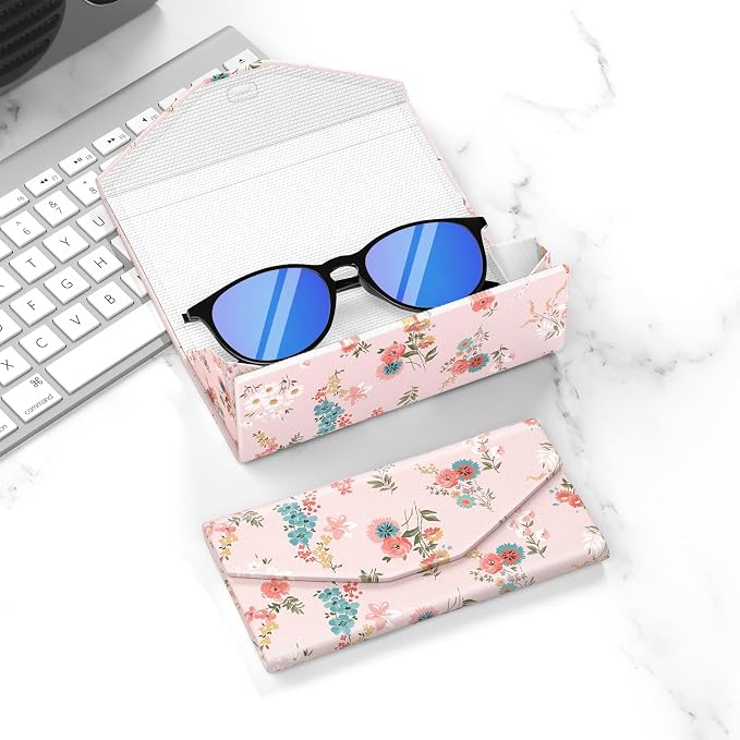 Sunglasses Case, Foldable Glasses Case, Magnetic PU Leather Hard Shell Folding Eyeglass Holder Box, Collapsible Unisex