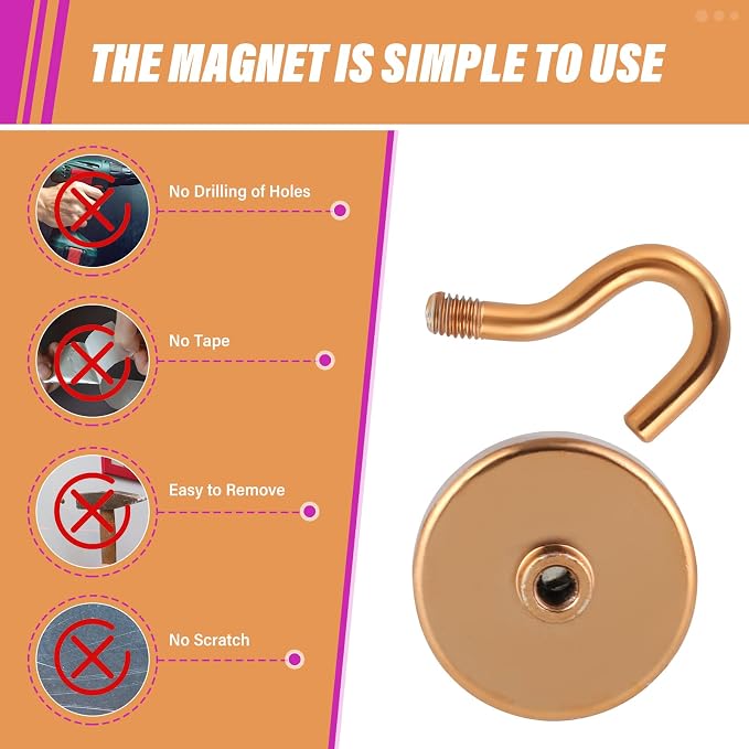 Neosmuk Magnetic Hooks, Heavy Duty 130lb+ Strong Magnet Hook for Cruise Cabins, Cruise Essentials 2026 for Hanging, Metal Wall Refrigerator Hangers (Bronze, 10 Pack)