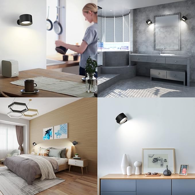LED Reading Lights, Wall Mounted Sconces with 3 Color Temperatures & 3 Brightness Levels, Rechargeable Battery Operated Touch Control 360° Magnetic Ball for Study Bedside Bedroom