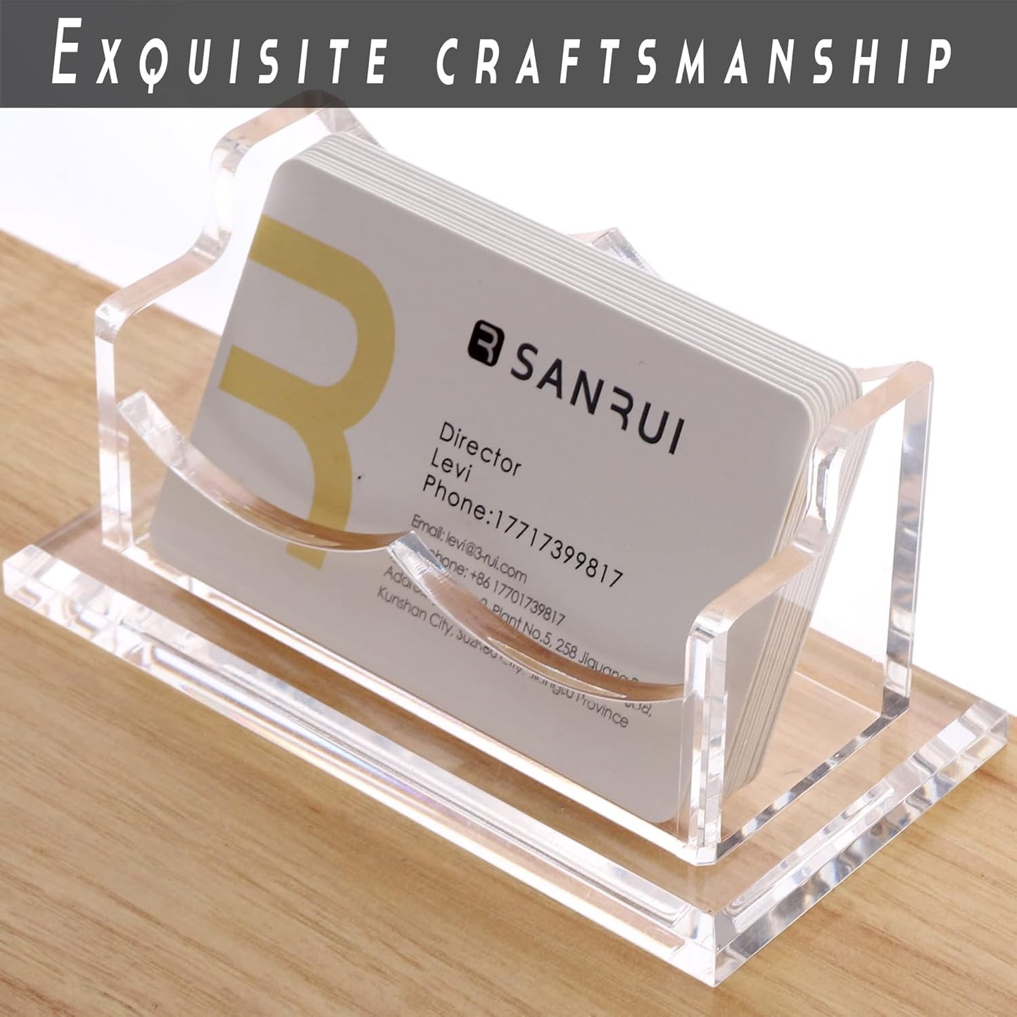 SANRUI Clear Horizontal Business Card Holder Stand for Desk, Acrylic Desktop Display Name Cards Holders Organizer Storage Rack,for Exhibition, Home , Office ,1 Tier 1 Pocket , 60 Card Capacity