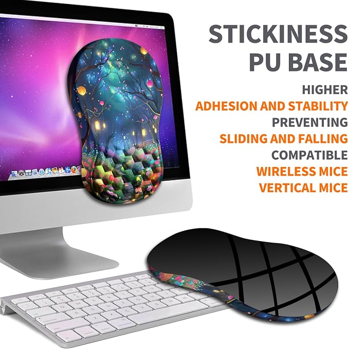 Ergonomic Joint Wrist Support Mouse Pad with Memory Foam Cushion Massage Bump, Carpal Tunnel Pain Relief Mousepad Slope Design for Wrist Rest, 11.8x7.9 in, Fantasy Forest