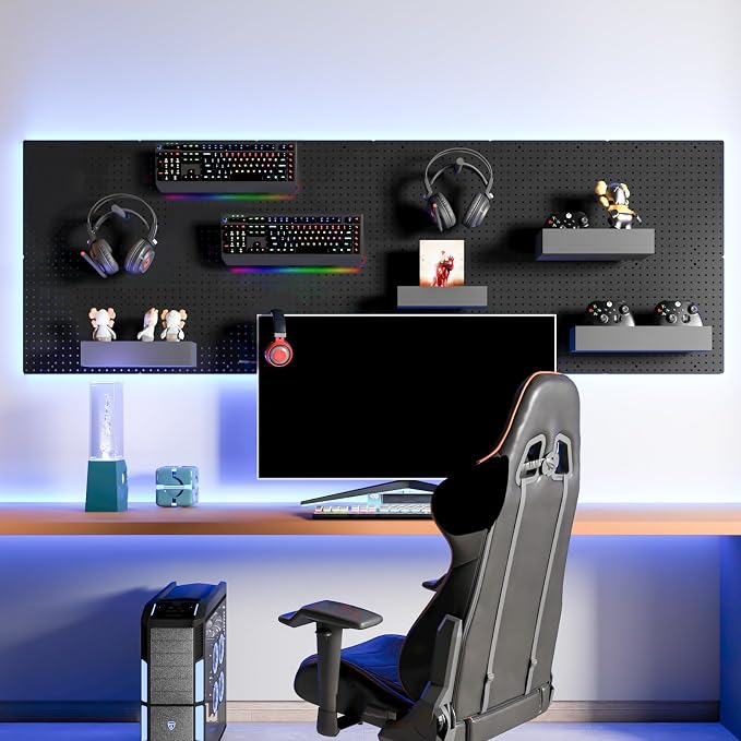 FZK Modular Plastic Peg Board Wall Organizer Kit, 16x16, Black | Features 33 storage accessories, heavy duty 200 pounds capacity, suitable for garage workshop, craft room and office wall
