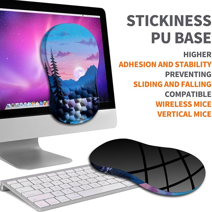 Ergonomic Joint Wrist Support Mouse Pad with Memory Foam Cushion Massage Bump, Carpal Tunnel Pain Relief Mousepad Slope Design for Wrist Rest, 11.8x7.9 in, Moon Down