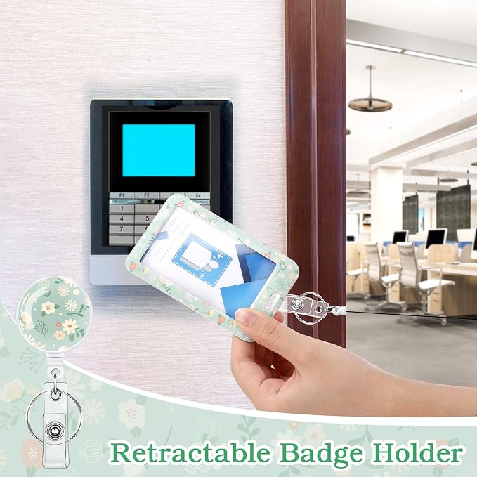 3 Set Floral Pattern ID Badge Holder with Retractable Reel, Retractable ID Badge Holders with Clip Name Badge Holders for Teacher Nurse Doctor Student Office Workers