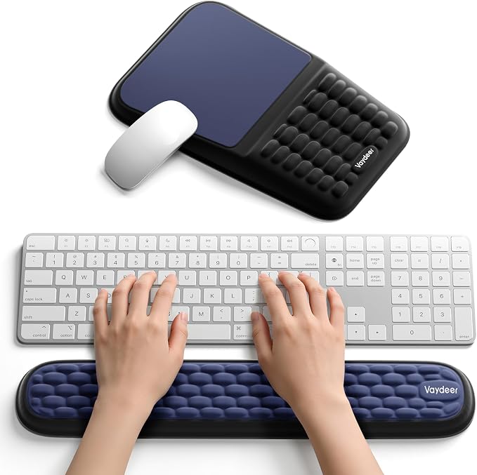 2-in-1 Keyboard & Mouse Wrist Rest Set – Ergonomic Pain-Relief Support, Memory Foam Wrist Cushion with 8° Slope & Massage Nubs, Non-Slip PU Base, Relieves Wrist Pain & Carpal Tunnel from Long Typing