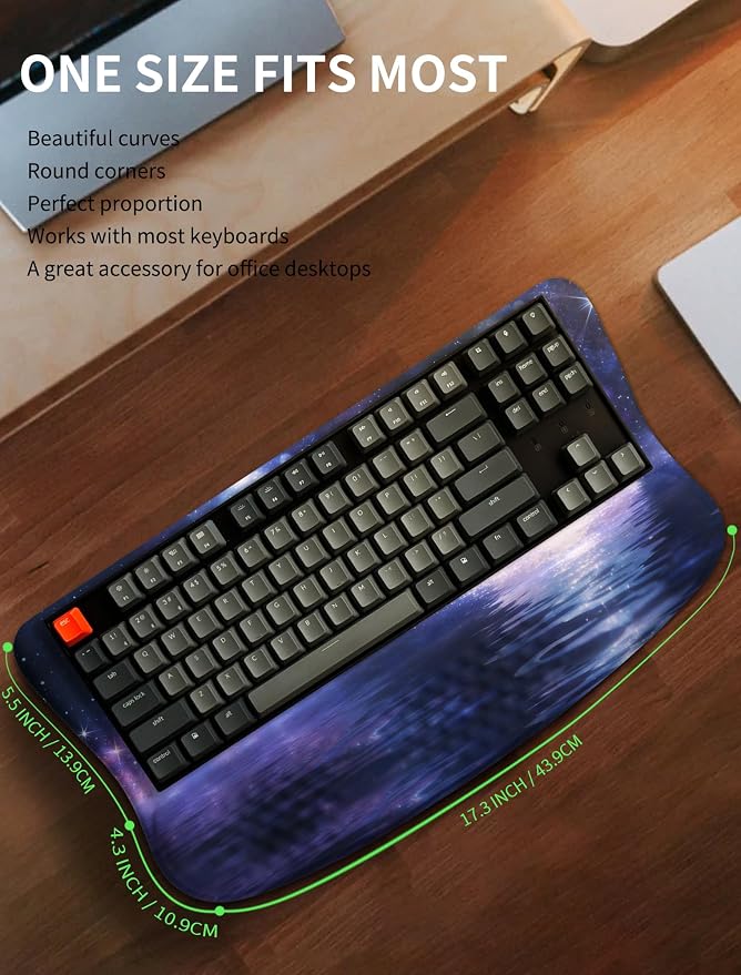 Ergonomic Wave Wrist Rest with Keyboard Stand, Cushioned Palm Rest, Comfortable Integrated Memory Foam for Natural Typing and Relieve Wrist Pain, Moon and Starry Sky