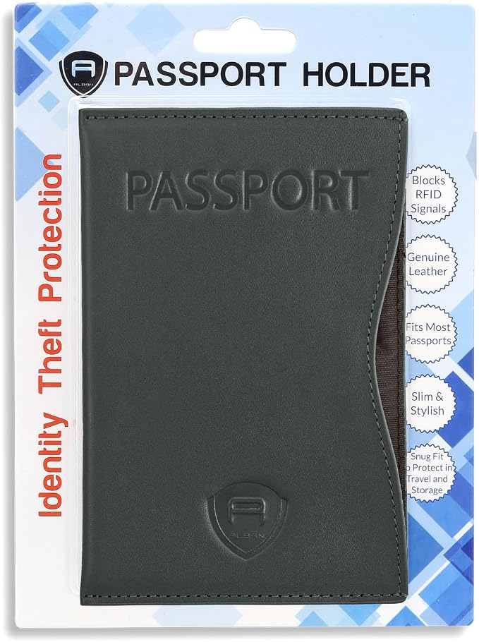 Alban RFID Passport Holder for Women & Men, Genuine Leather Passport Cover | RFID blocking design helps protect personal information while traveling, Slim genuine leather case for travel essentials