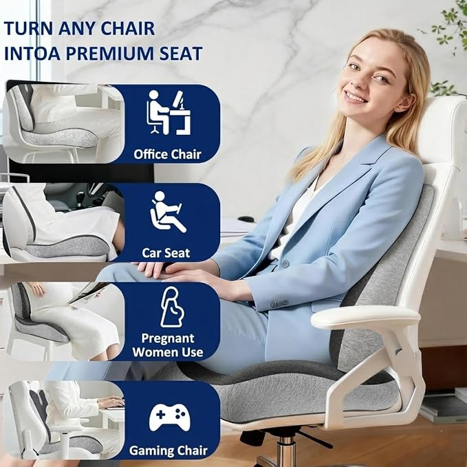 Seat Cushion and Lumbar Support for Office Chair, Memory Foam Chair Cushion for Back and Butt, Ergonomic Set for Tailbone, Sciatica & Back Pain Relief