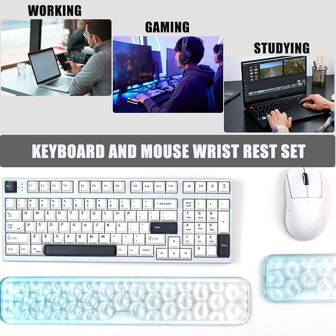 Gel Keyboard and Mouse Wrist Rest Set – Water Ripple Wrist Rest for Computer Keyboard 60%/68%/75%, Comfort & Support for Typing and Gaming (Blue Gradient)