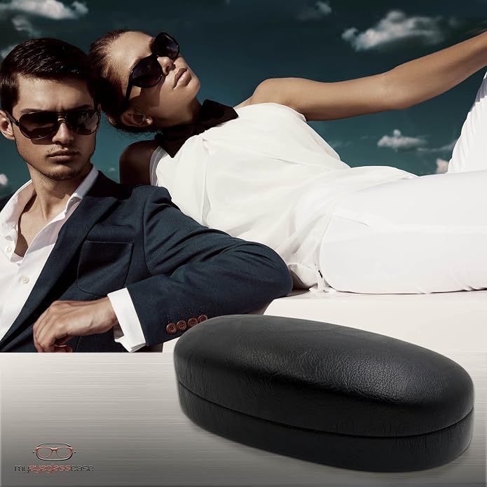 MyEyeglassCase - Large Sunglasses Case - Glasses Holder with Pouch & Cloth - Eyeglass Hard shell Medium - Extra Large frames