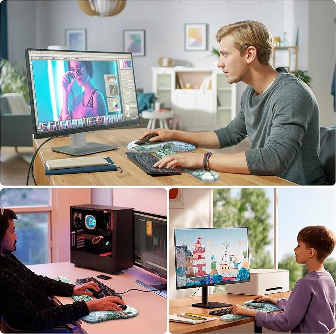 Ergonomic Mouse Pad Wrist Rest, 2 in 1 Keyboard Pad for Office | Memory Foam Wrist Cushion, Non-Slip PU Base, Massage Design, Relieves Wrist Pressure for Work, Gaming & Office Use