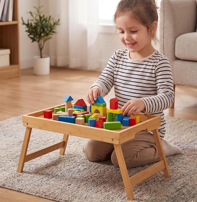 Bamboo Bed Tray Table with Foldable Legs, Breakfast Tray for Sofa, Bed, Eating, Working, Used As Laptop Desk Snack Tray by Pipishell
