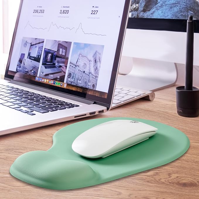JIKIOU Ergonomic Mouse Pad with Gel Wrist Rest 2 Pack, Portable Small Green | Upgraded-Prevent Gel Leakage, Ergonomic Design for Pain Relief, Cooling Gel filled, Smooth Lycra Surface, Non-Slip PU Base