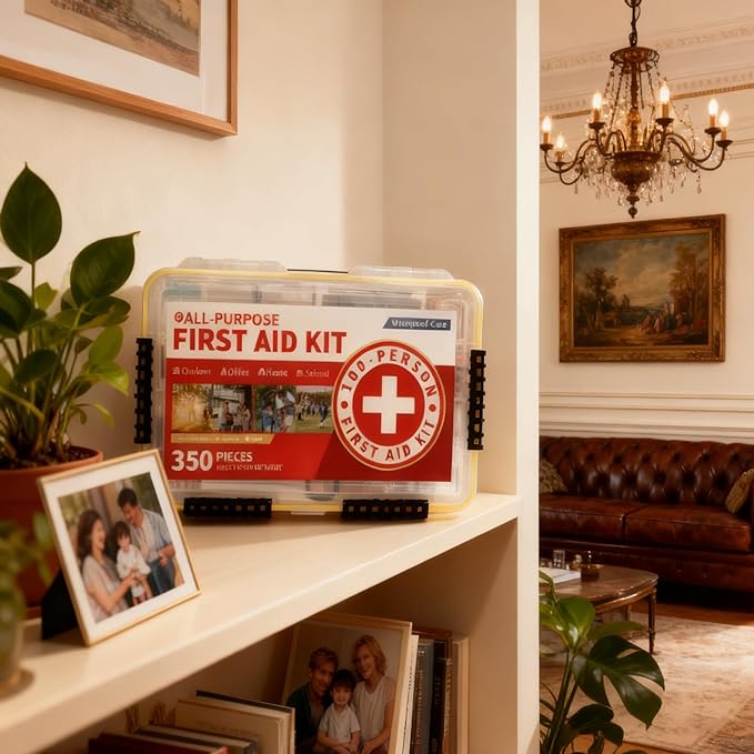 350-Piece All-Purpose 100-Person Emergency First Aid Kit – Waterproof Plastic Case | Clearly Organized for Fast Retrieval | Perfect for Home, Business, Workplace, Boat, Travel, Outdoor & Car