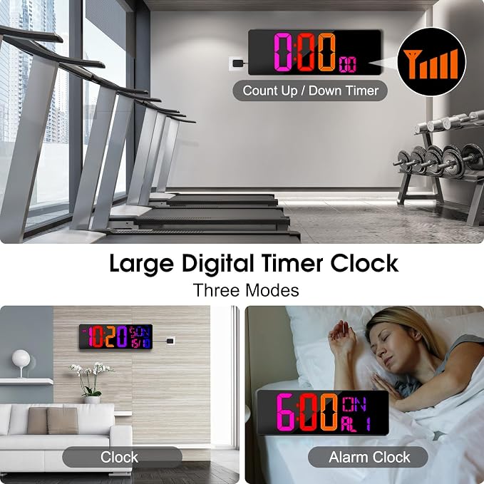 XREXS Large Digital Wall Clock Bluetooth Sync, 17.2" RGB Color Changing Digital Clock with Remote Control, Adjustable Brightness Grandfather Clock, Temperature for Home, Gym and Classroom