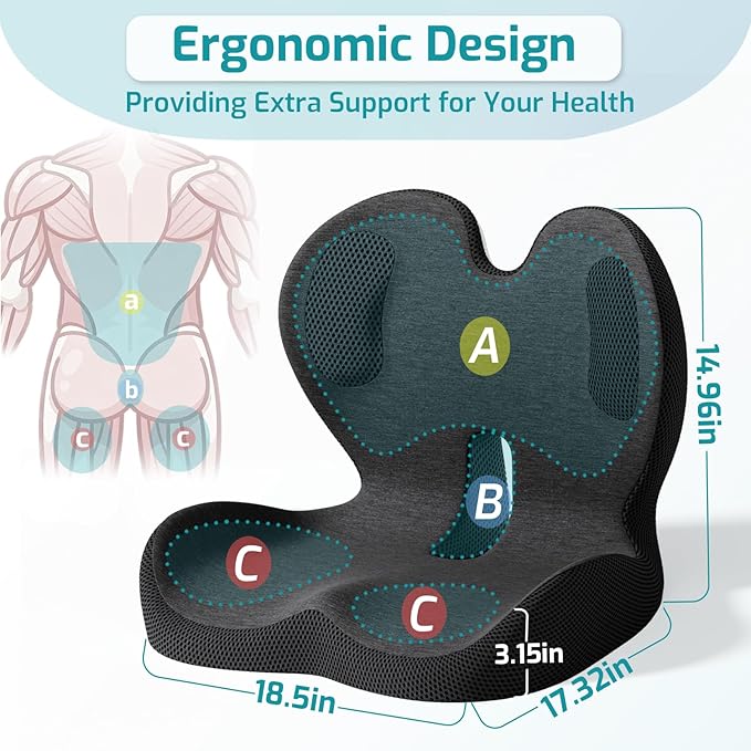 Seat Cushion,Office Chair Cushion with Lumbar Support Pillow,Ergonomic Design for Long Sitting,Sciatica,Back Pressure Relief,Back Support Cushions for Car,Truck,Office Chair