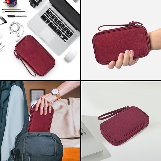 CAOODKDK Electronics Accessories Organizer Pouch Bag, Travel Universal Organizer for Cable, Charger, Phone, SD Card, Business Travel Gadget Bag (Wine Red)