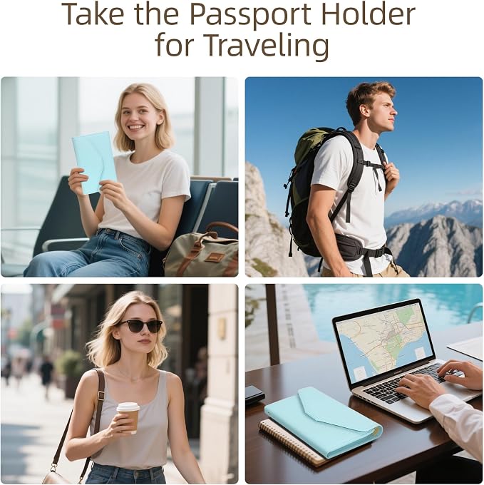 Passport Holder Travel Wallet Organizer for Women,Paradise Blue | RFID secure, 6 card slots, 27 sim pockets, passport holder with zip-around wallet, slim fit for women travelers.