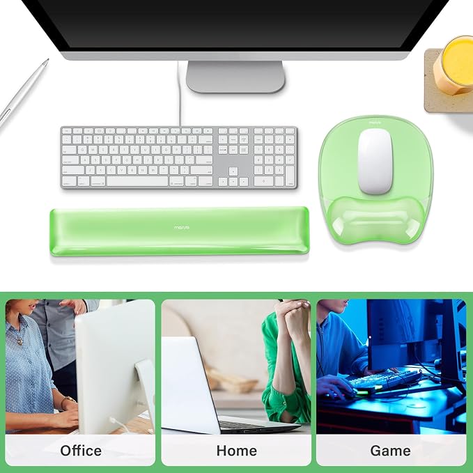 MOSISO Cooling Gel Wrist Rest Support for Mouse Pad&Keyboard Set, Green | Irregular Oval Ergonomic Mousepad Keyboard Pad Non-Slip Base Home/Office Pain Relief&Gel Easy Typing Pad for Computer Laptop