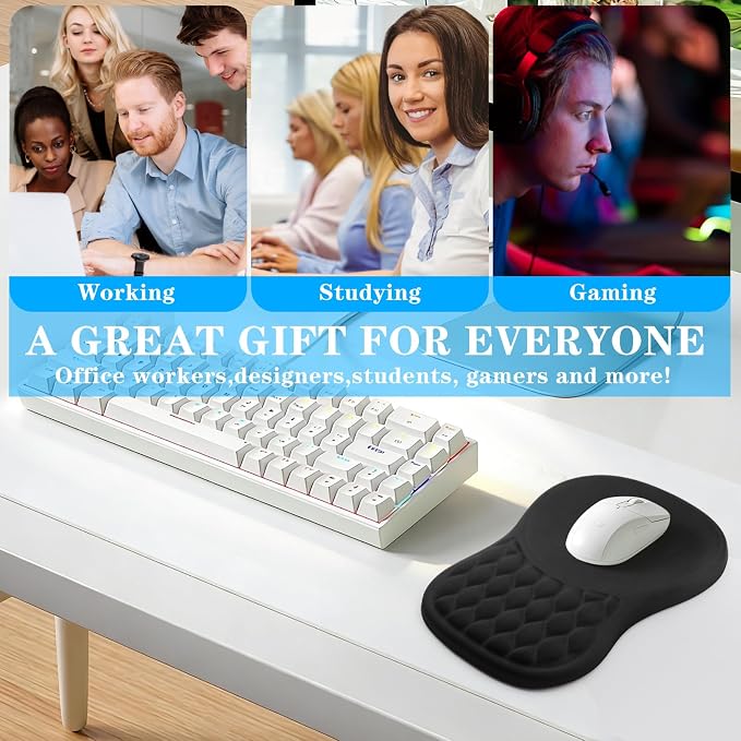 Ergonomic Mouse Pad with Wrist Rest Sloped Massage Design (Black) | Soft Comfortable Memory Foam Wrist Support for Pain Relief, Non-Slip PU Base, Office, Home, Gaming Mousepad for Desk