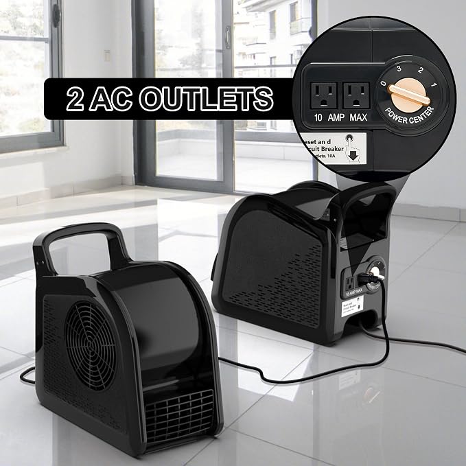 High Velocity Blower Fan - Floor Drying Fan for Cooling and Ventilating, 355 CFM Air Mover Floor Dryer, Fans for Garage, Shop, Patios, 3 Speeds Portable Utility Blower 2 AC Outlets Black