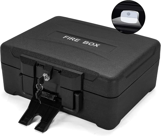 Small Fireproof & Waterproof Safe – Portable Home Document Box, Key Lock, Ergonomic Handle, 1-Hour Fire Protection at 1700°F, 72-Hour Waterproof, Compact Size