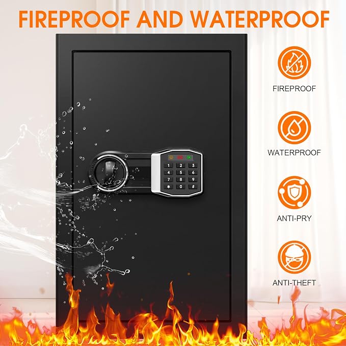 5.2 Cuft Large Safes for Home, Security Fireproof Safe Box with Programmable Keypad, Spare Keys and Removable Shelf, Anti-Theft Digital Home Safes Water and Fire Proof Document Box for Money Valuables