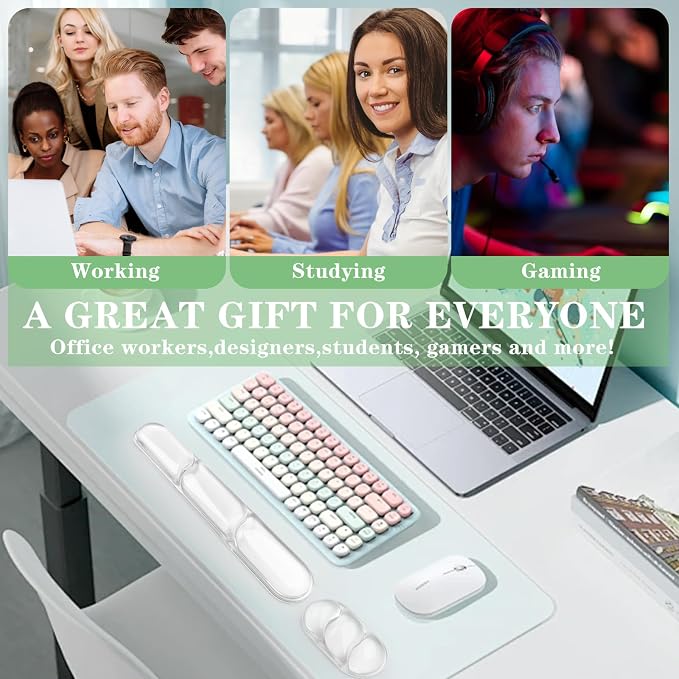 Gel Wrist Rest for Keyboard and Mouse Pad Set | Clear Gel Mouse Pad Wrist Rest, Non-Slip PU Base, Easy Typing, Pain Relief, Cute Desk Wrist Cushion for Office Home(02White)