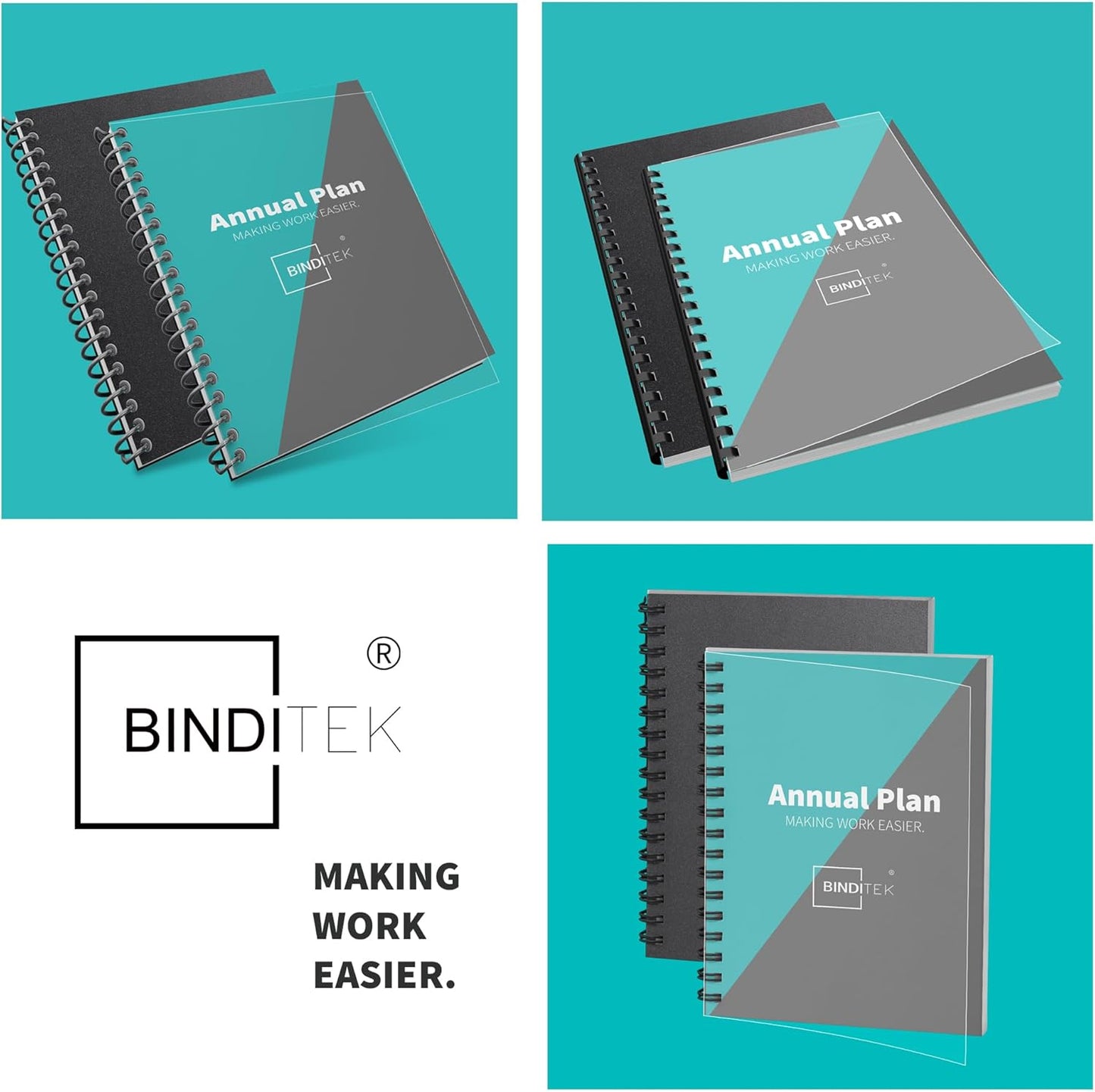 Binditek 200 Pack Binding Covers and Backs Set, 8.5 x 11 Inches, 100 Clear PVC (10 Mil), 100 Sand-Textured Polycovers (12Mil), Letter Size