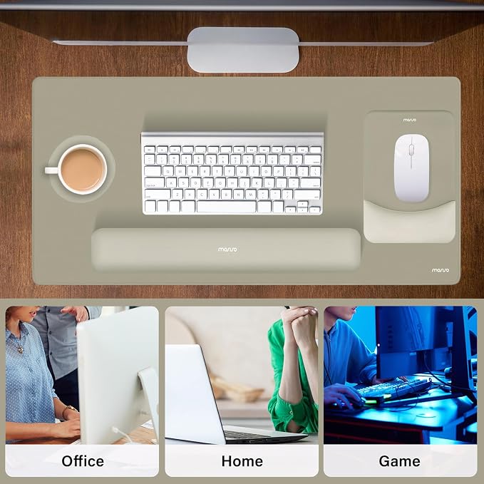 MOSISO Keyboard Mouse Pad Set, Large Gaming Mouse Pad&Keyboard Wrist Rest | Rectangular Mousepad with Wrist Rest&Coaster, Ergonomic Non-Slip&Easy Typing Pad with Curved Silicone Lining, Bronze Brown