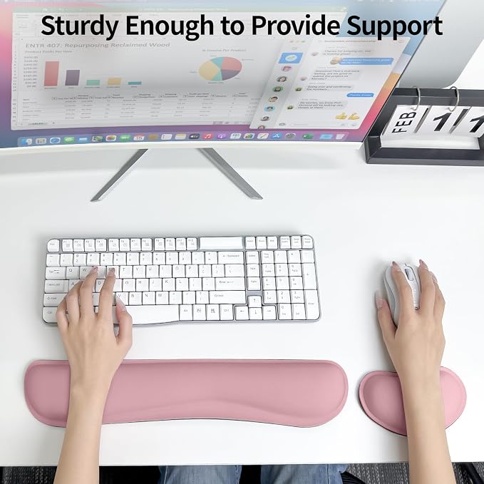 Wrist Rest for Computer Keyboard, Keyboard+Mouse Wrist Support | 2 Piece Memory Foam Keyboard Wrist Rest, Ergonomic Design Wrist Support for Hand and Arm Easy Typing Pain Relief, Dusty Pink