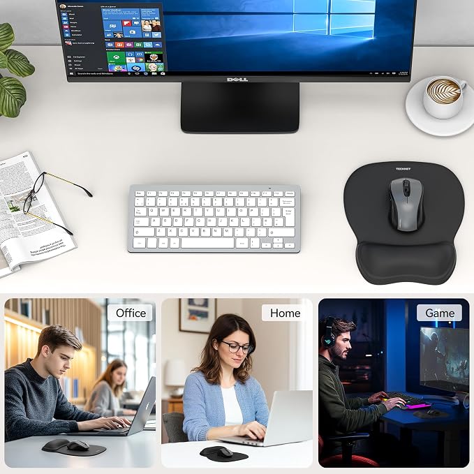 TECKNET 2 Pack Gel Ergonomic Mouse Pad with Wrist Rest, Non-Slip PU Base | Comfortable Gel Cushion, Pain Relief, Smooth and Waterproof Surface, Mouse Pad with Wrist Rest for Office, Gaming and Study