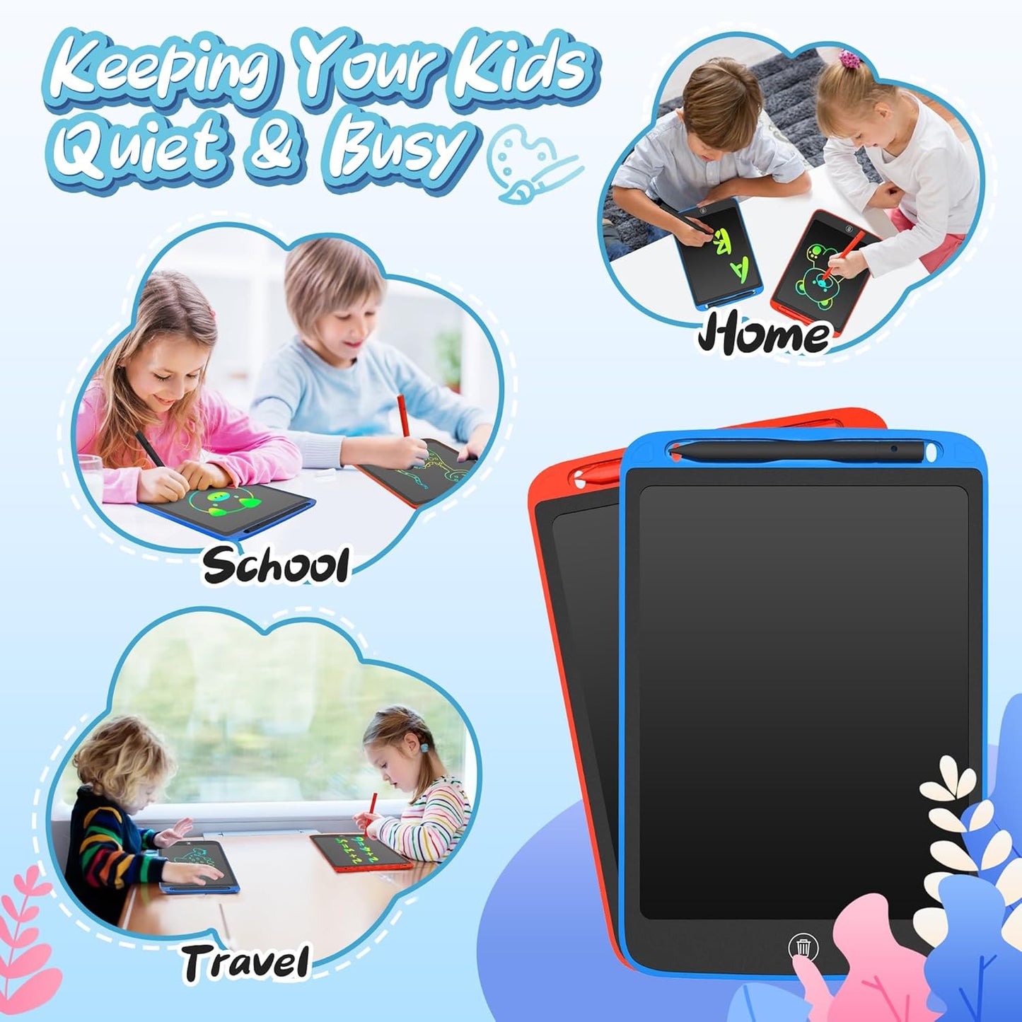 SOOOO LCD Writing Tablet for Kids 10 inch 2 Packs, Doodle Board, Drawing Tablet for Toddler Girls/Boys Toys Learning Drawing Toy for 3 4 5 6 7 Years Old Kids, Dark Blue and Red