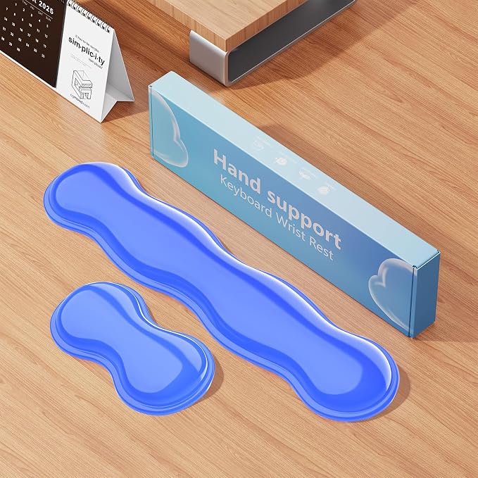 MOKURU Gel Keyboard and Mouse Wrist Rest Set, Comfort Ergonomic Wrist Support, for Wrist Pain Relief, Computer Keyboard Wrist Rest (Blue)