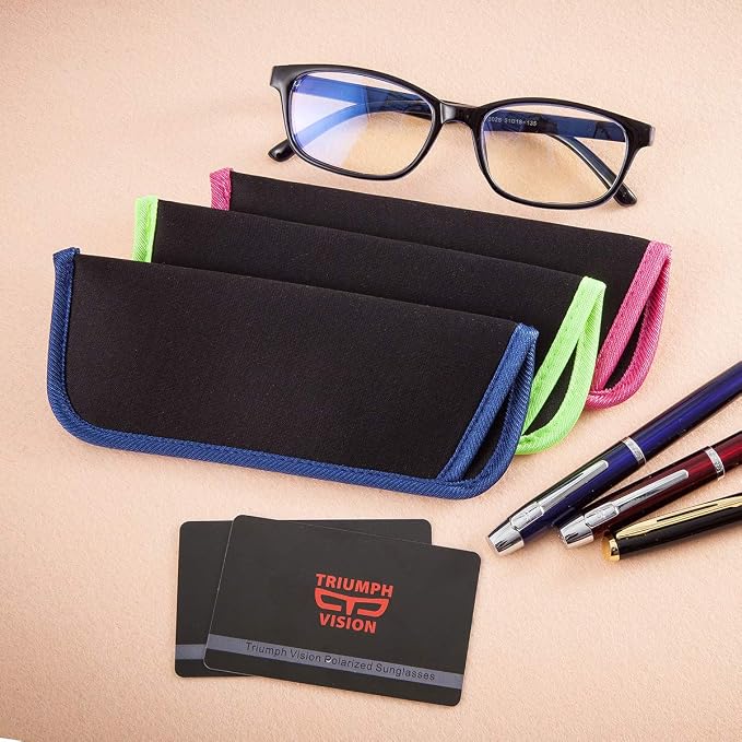 TRIUMPH VISION 3 Pack Reading Glasses Pouch Soft Case Eyeglass Sleeve Slim | Alternative to Bulky Case in bag, Lightweight Lined Padded Protect Optical lens Slip in, Cute Pattern Portable for Daily Use