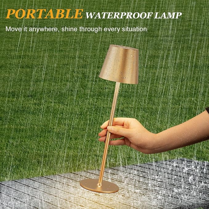 Kakanuo Cordless Table Lamp Rechargeable Gold - KK 4 Pack Battery Operated Lamp for Dining Table, 3 Color Stepless Dimming Wireless Lamp for Counter, Outdoor Patio, Touch Control