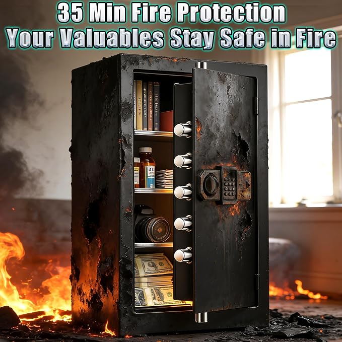6.5 Cuft Large Safe Fireproof Waterproof | 1700ยฐF Fire Protection for ๐๐ ๐๐ข๐ง๐ฌ, Security Safe Box with Combination Lock, Anti-theft Alarm and Removable Shelf, Home Safes Water and Fireproof