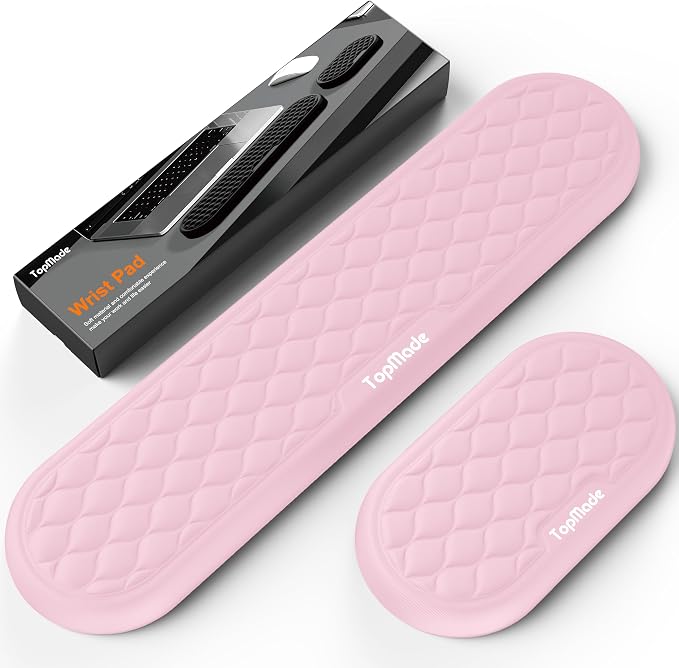 TopMade Upgraded Wider Wrist Rest Set, Soft Memory Foam Keyboard Hand Rest Pad, Computer Ergonomic Keyboard Mouse Wrist Support for Typing Pain Relief, Comfort for Office, Gaming, Study, Pink
