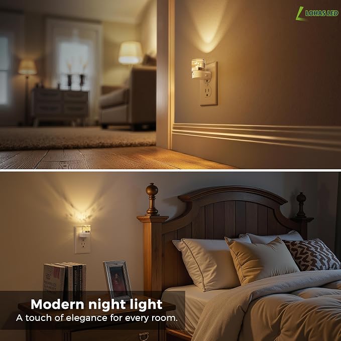 L LOHAS LED Night Light, 2 Pack Night Lights Plug into Wall, 3000K Soft Light LED NightLights, Built in Dusk to Dawn Sensor Bubble Wall Light for Hallway, Bathroom, Rooms