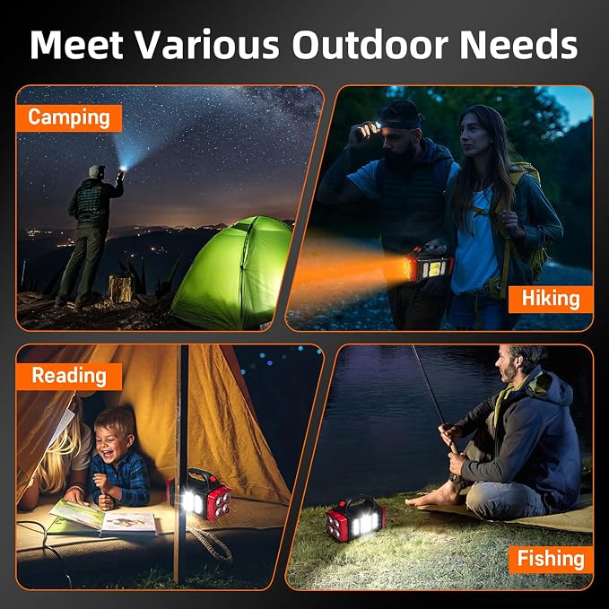 Solar Handheld Flashlight, 4 Lighting Modes Rechargeable LED Work Light, USB-C & Solar Powered Portable Lantern,Emergency Camping Light for Outdoor, Hiking, Power Outage (Red-2pcs)