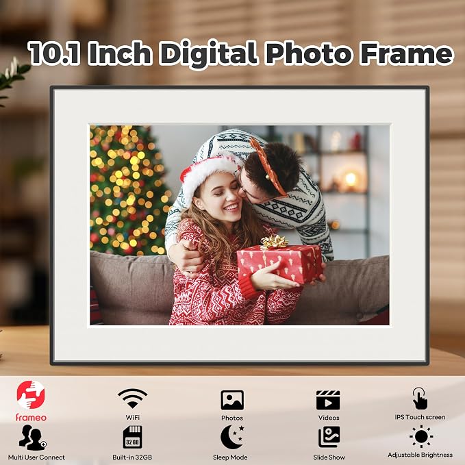 32GB WiFi Digital Picture Frame, 10.1 Inch Frameo Photo Frame,1280x800 HD IPS Touch Screen, Auto-Rotate, Share Photos/Videos Instantly via Frameo App from Anywhere, Wall Mountable.