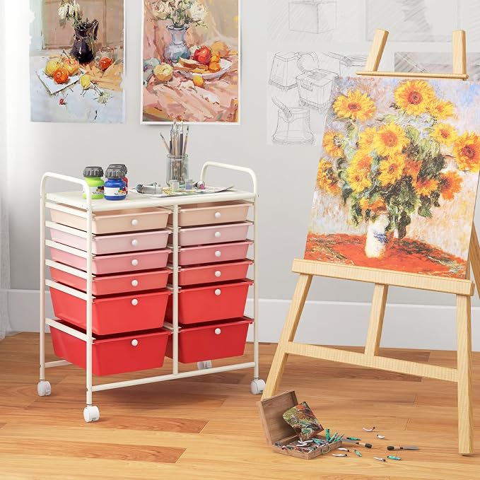 BECOMFORT 12-Drawer Rolling Cart with Drawers, Storage Cart on Wheels, Teacher Classroom Organizers with Metal Frame, Mobile Craft Cart, Trolley Utility Cart for School Office Play Room
