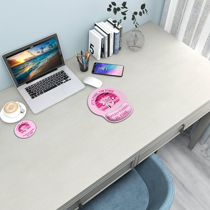 Ergonomic Mouse Pad with Wrist Support Rest,Large Mousepad Gel Wrist Rest, with Coaster Non-Slip & Pain Relief for Computer, Desk, Home&Office-Pink It's Fine