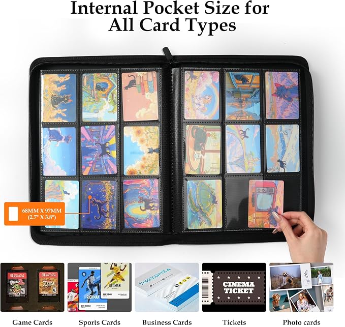 Trading Card Binder 9 Pocket - Premium Card Collection Binder for 360 Cards, Durable Side-Loading Card Album with Zipper, Perfect for TCG, MTG, and Sports Cards, Purple