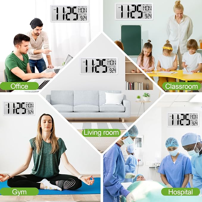18.5" Extra Large Digital Wall Clock Battery Operated Wall Clock with Time/Calendar/Temperature Jumbo LCD Display Count Up Down Timer Alarm Clocks for Home Office Bedroom (Batteries Included)