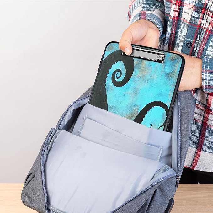 Clipboard with Storage,Storage Clipboard with Pen Holder,Heavy Duty Plastic Storage Clipboard with Low Profile Clip,Teacher Must Haves,Clipboard Folder,Office Supplies,Octopus and Ship -1343