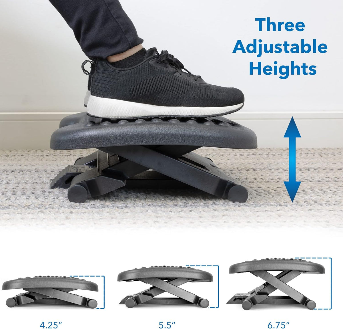 Mount-It! Ergonomic Under Desk Footrest | Massaging Foot Rest Support | Tilting Footrest with 3-Level Height Adjustment | Under Chair Office Footrest